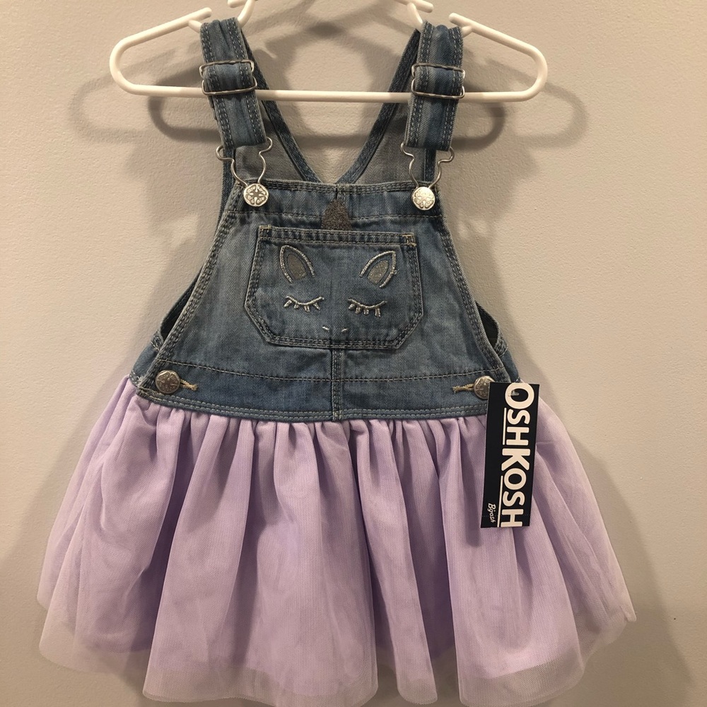 2T Unicorn Denim Jumper with Purple Tulle